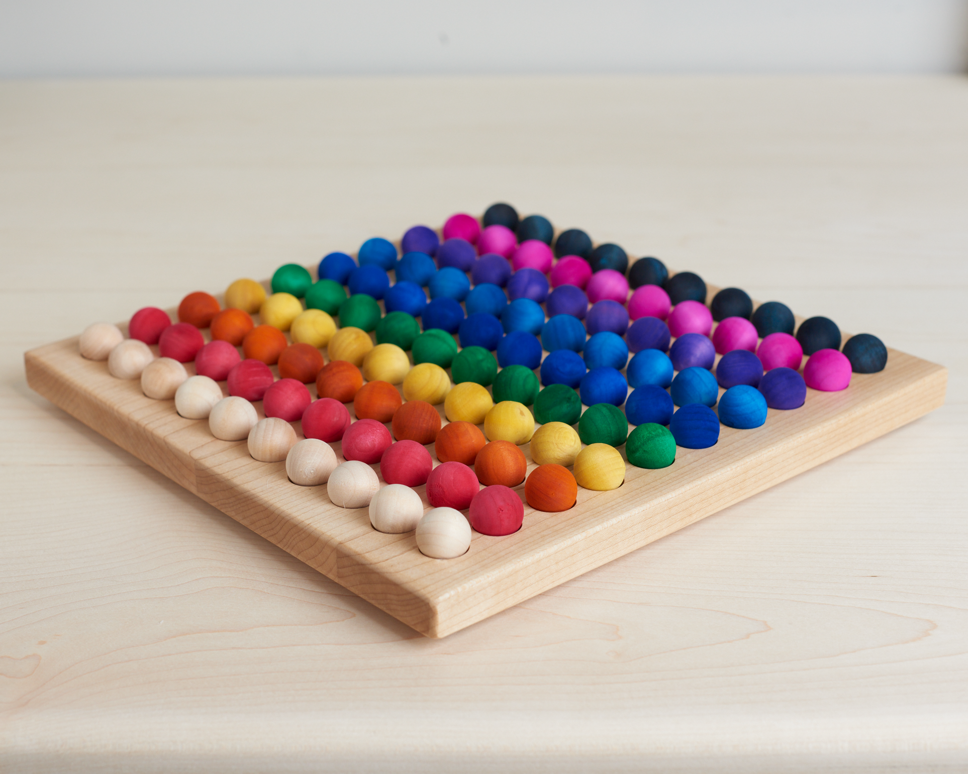 Hand made solid maple 100 board with 100 coloured balls